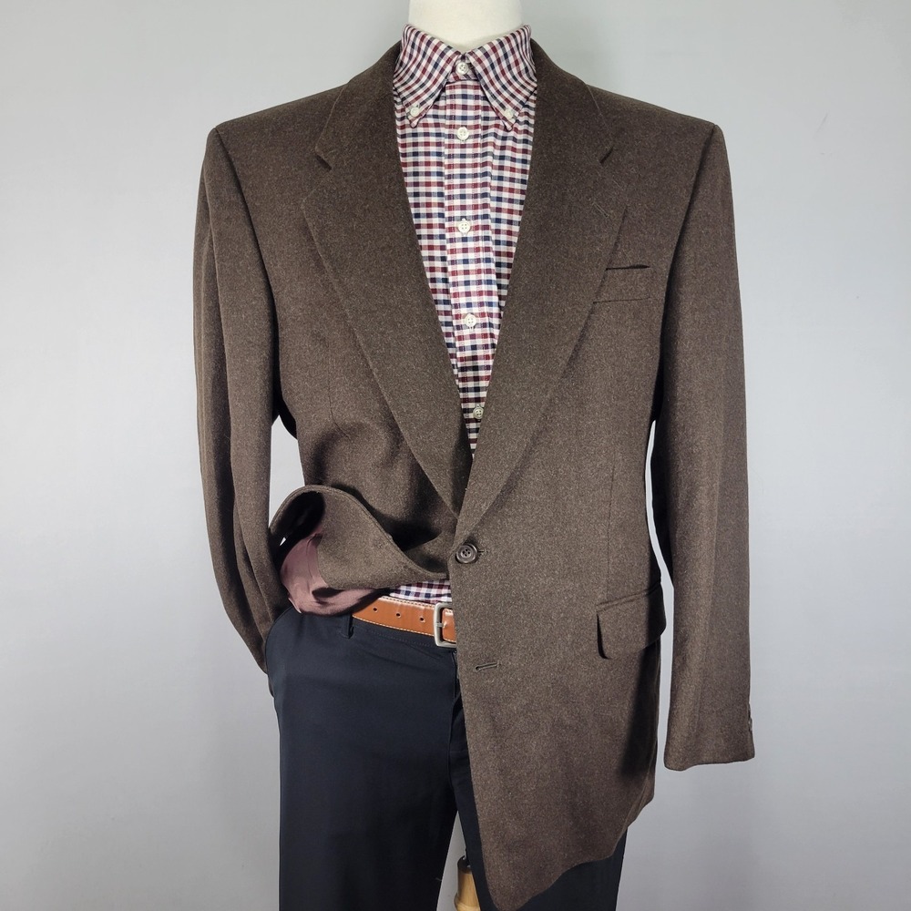 Mark Alexander Men's Sport Coat Blazer Brown Flannel Cashmere Blend‎ 44L